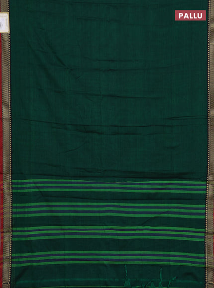 Narayanpet cotton saree green and maroon with plain body and temple design thread woven border
