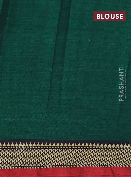 Narayanpet cotton saree green and maroon with plain body and temple design thread woven border