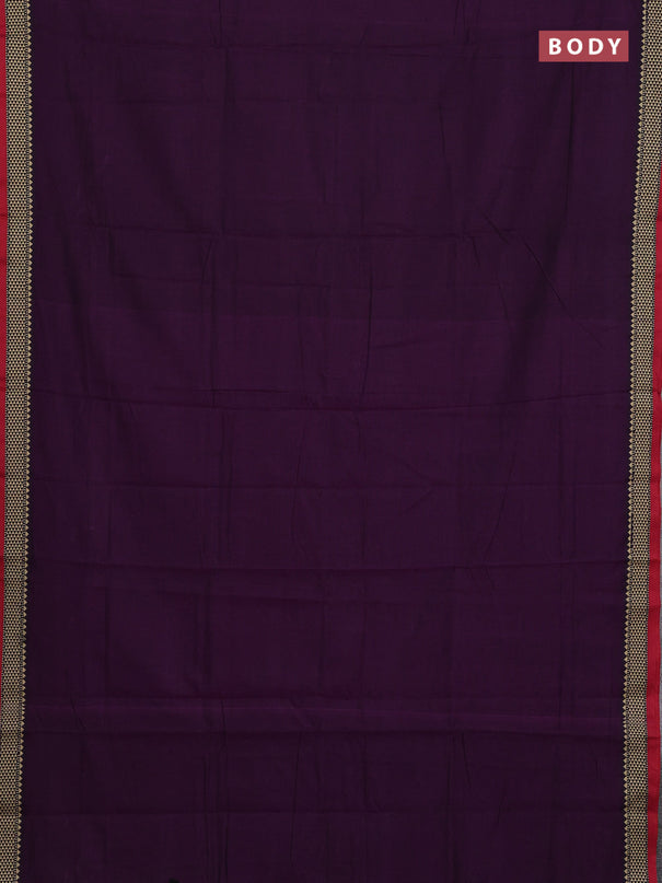 Narayanpet cotton saree deep purple and maroon with plain body and temple design thread woven border