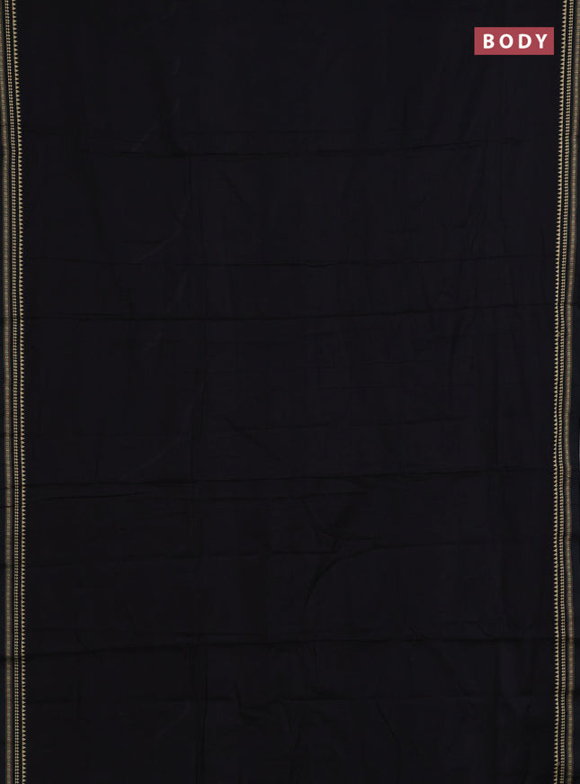 Narayanpet cotton saree black with plain body and temple design thread woven border