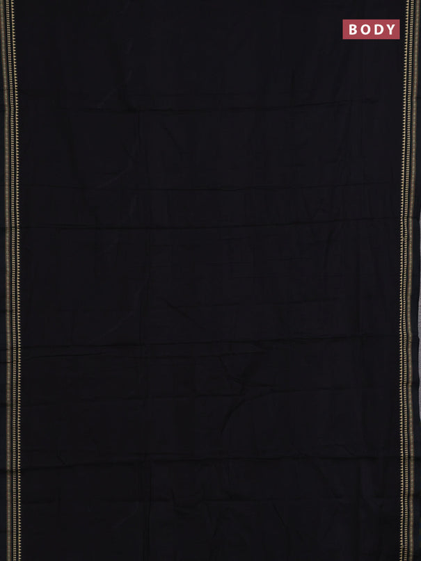 Narayanpet cotton saree black with plain body and temple design thread woven border