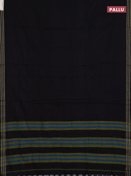 Narayanpet cotton saree black with plain body and temple design thread woven border