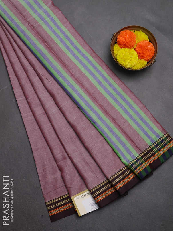 Narayanpet cotton saree maroon shade with plain body and temple design thread woven border