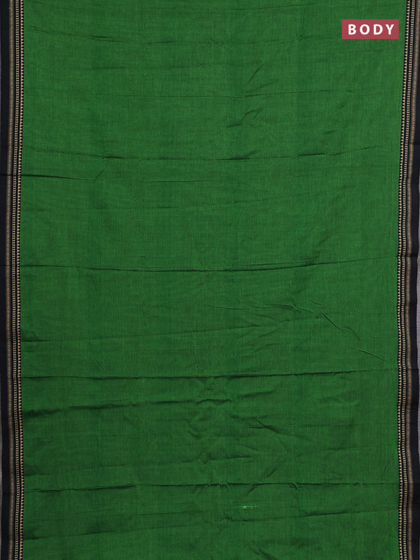 Narayanpet cotton saree green and bottle green with plain body and temple design thread woven border