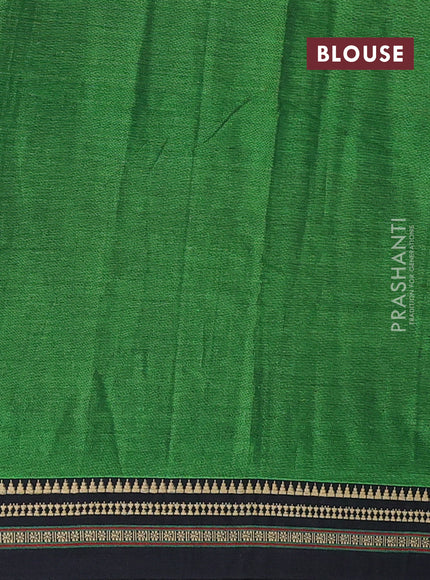Narayanpet cotton saree green and bottle green with plain body and temple design thread woven border