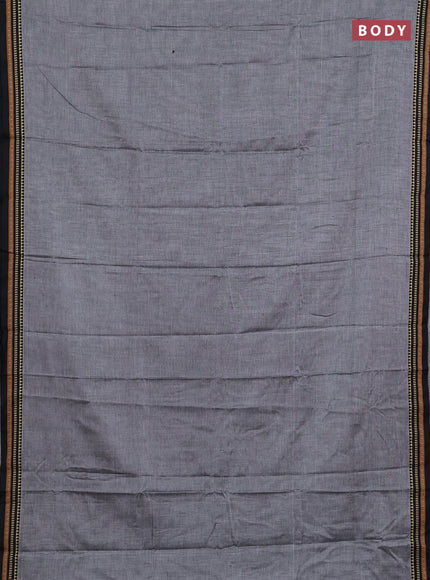 Narayanpet cotton saree grey and black with plain body and temple design thread woven border