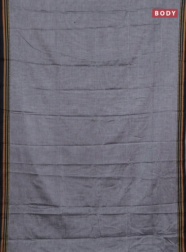 Narayanpet cotton saree grey and black with plain body and temple design thread woven border