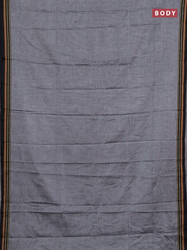 Narayanpet cotton saree grey and black with plain body and temple design thread woven border