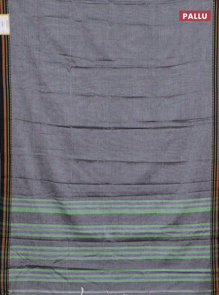 Narayanpet cotton saree grey and black with plain body and temple design thread woven border