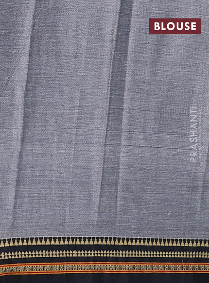 Narayanpet cotton saree grey and black with plain body and temple design thread woven border