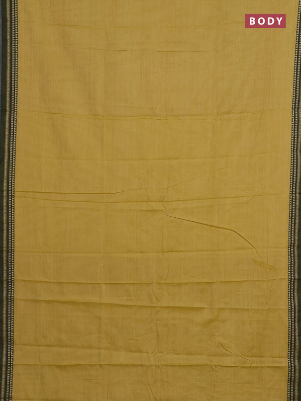 Narayanpet cotton saree mustard shade and olive green with plain body and temple design thread woven border