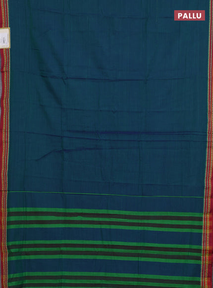 Narayanpet cotton saree peacock blue and maroon with plain body and temple design thread woven border