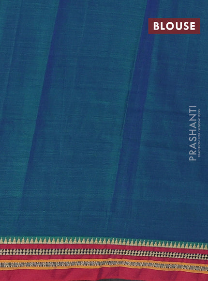 Narayanpet cotton saree peacock blue and maroon with plain body and temple design thread woven border