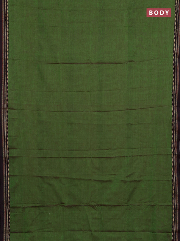 Narayanpet cotton saree green and deep maroon with plain body and temple design thread woven border