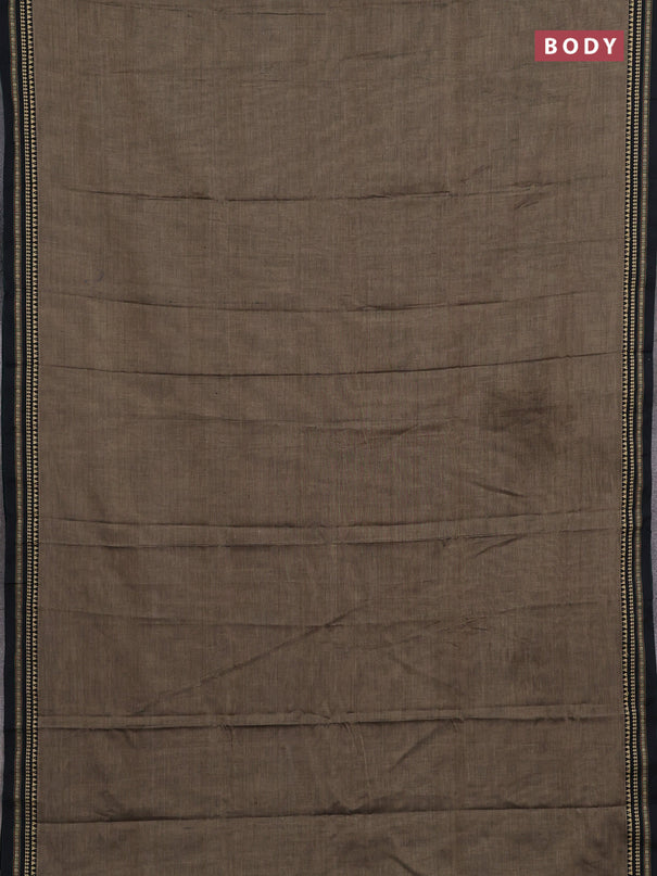 Narayanpet cotton saree chiku shade and black with plain body and temple design thread woven border
