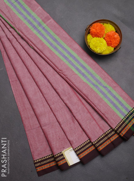 Narayanpet cotton saree maroon shade with plain body and temple design thread woven border