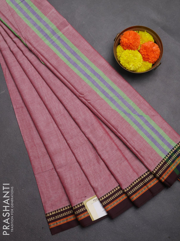 Narayanpet cotton saree maroon shade with plain body and temple design thread woven border