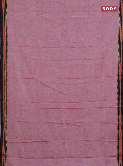 Narayanpet cotton saree maroon shade with plain body and temple design thread woven border