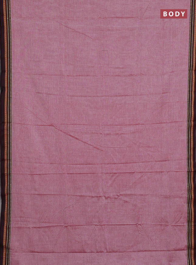 Narayanpet cotton saree maroon shade with plain body and temple design thread woven border