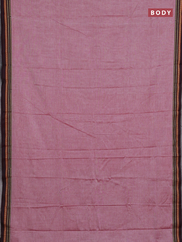 Narayanpet cotton saree maroon shade with plain body and temple design thread woven border