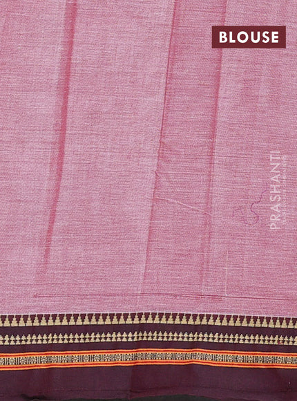 Narayanpet cotton saree maroon shade with plain body and temple design thread woven border