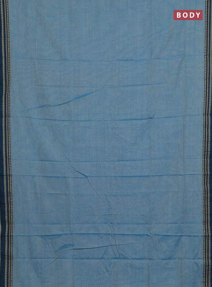 Narayanpet cotton saree light blue and peacock blue with plain body and temple design thread woven border