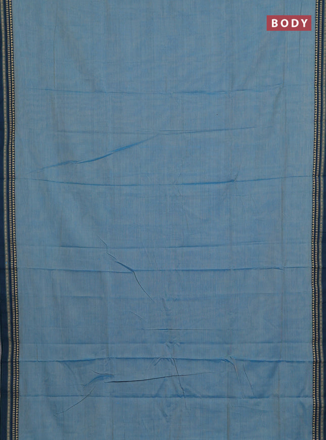 Narayanpet cotton saree light blue and peacock blue with plain body and temple design thread woven border