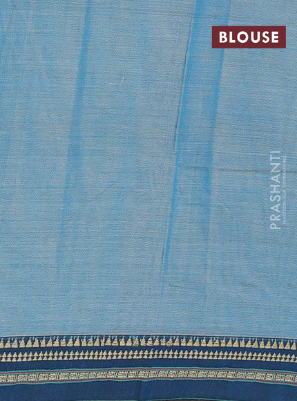 Narayanpet cotton saree light blue and peacock blue with plain body and temple design thread woven border
