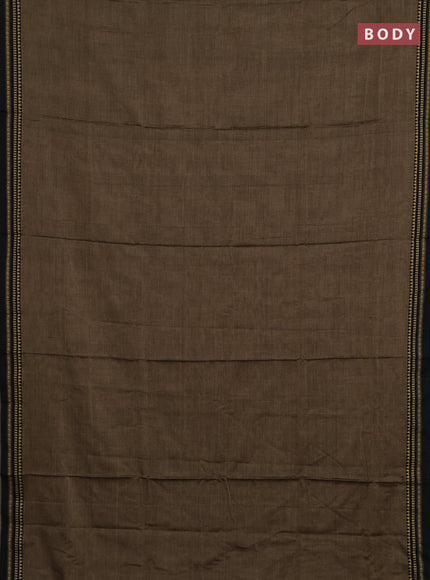 Narayanpet cotton saree chiku shade and black with plain body and temple design thread woven border