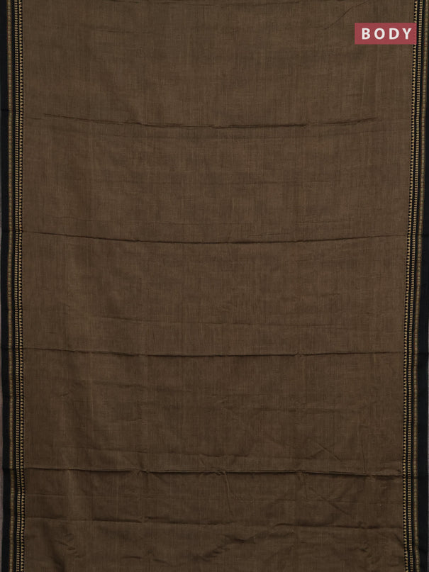 Narayanpet cotton saree chiku shade and black with plain body and temple design thread woven border