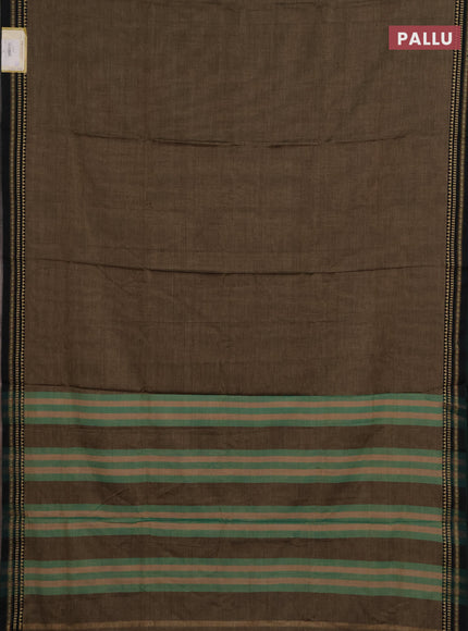 Narayanpet cotton saree chiku shade and black with plain body and temple design thread woven border