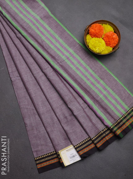Narayanpet cotton saree wine shade and deep purple with plain body and temple design thread woven border