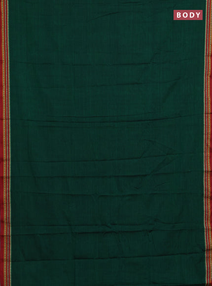 Narayanpet cotton saree green and maroon with plain body and temple design thread woven border