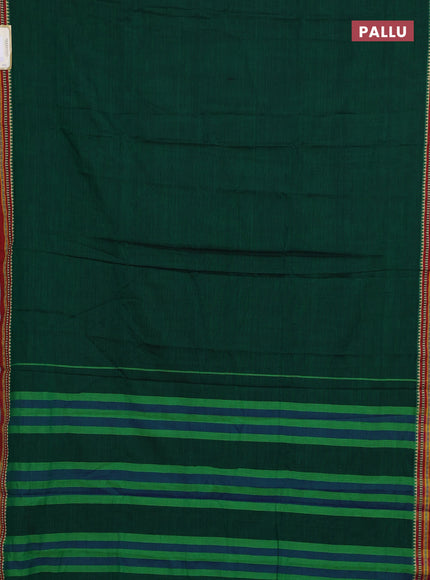 Narayanpet cotton saree green and maroon with plain body and temple design thread woven border