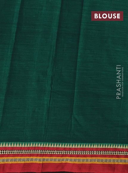 Narayanpet cotton saree green and maroon with plain body and temple design thread woven border