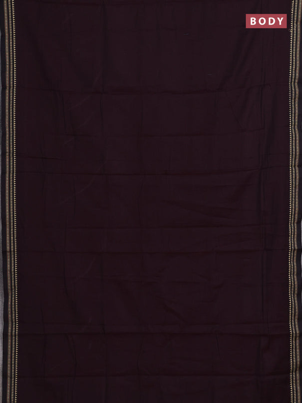 Narayanpet cotton saree deep wine and black with plain body and temple design thread woven border