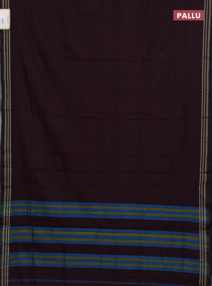 Narayanpet cotton saree deep wine and black with plain body and temple design thread woven border