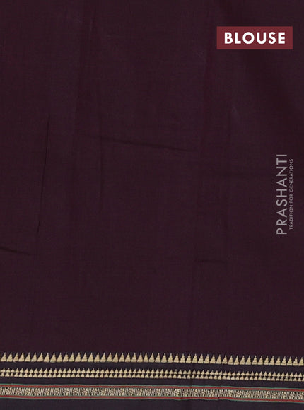 Narayanpet cotton saree deep wine and black with plain body and temple design thread woven border