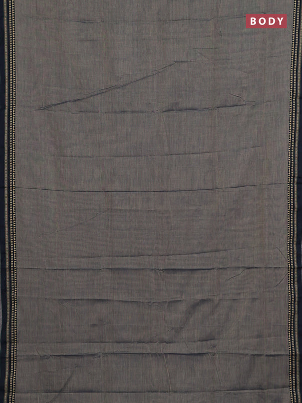 Narayanpet cotton saree dual shade of bluish grey and dark peacock blue with plain body and temple design thread woven border