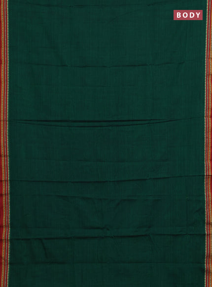 Narayanpet cotton saree green and maroon with plain body and temple design thread woven border