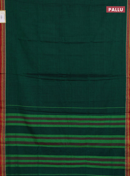 Narayanpet cotton saree green and maroon with plain body and temple design thread woven border