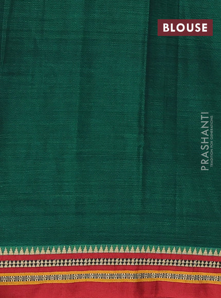 Narayanpet cotton saree green and maroon with plain body and temple design thread woven border