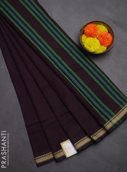Narayanpet cotton saree deep wine with plain body and temple design thread woven border