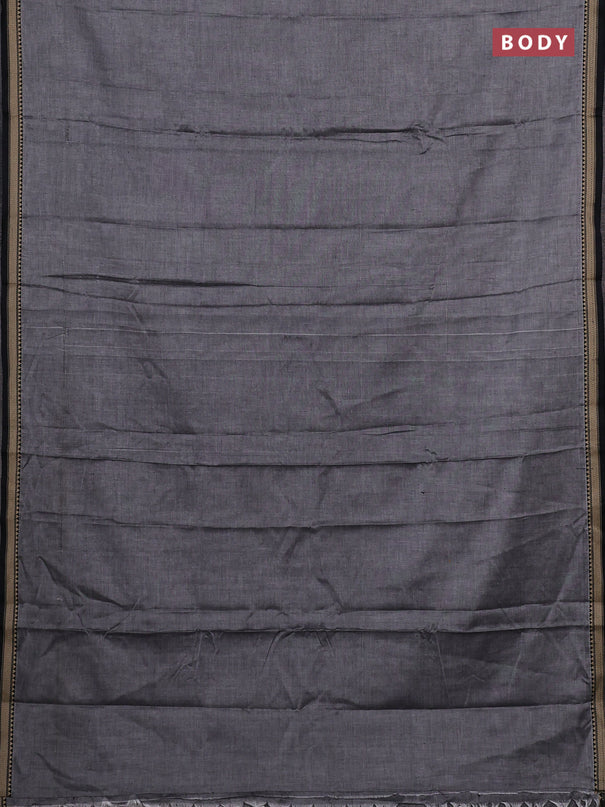Narayanpet cotton saree grey and black with plain body and temple design thread woven border