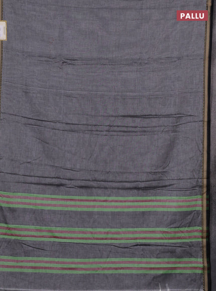 Narayanpet cotton saree grey and black with plain body and temple design thread woven border