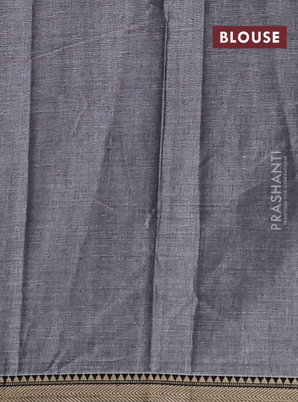 Narayanpet cotton saree grey and black with plain body and temple design thread woven border