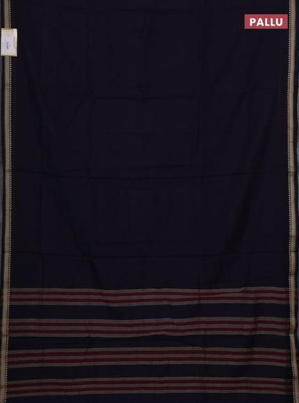 Narayanpet cotton saree navy blue with plain body and temple design thread woven border