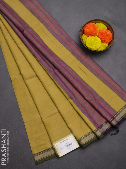 Narayanpet cotton saree mustard shade with plain body and temple design thread woven border