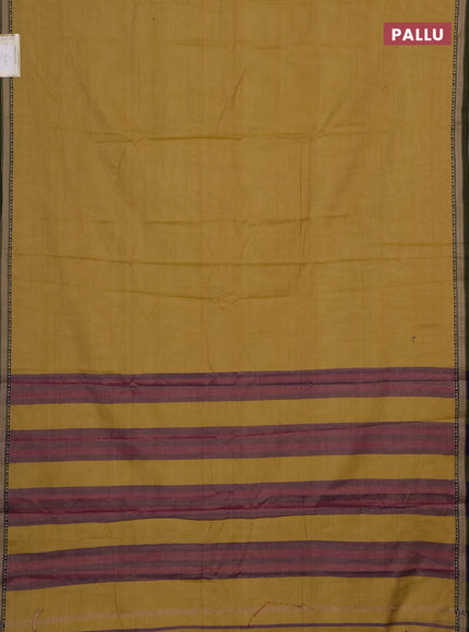 Narayanpet cotton saree mustard shade with plain body and temple design thread woven border