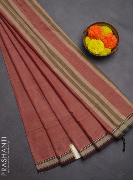 Narayanpet cotton saree maroon shade with plain body and temple design thread woven border